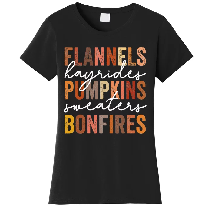 Flannels Hayrides Pumpkins Sweaters Bonfires Autumn Vintage Women's T-Shirt