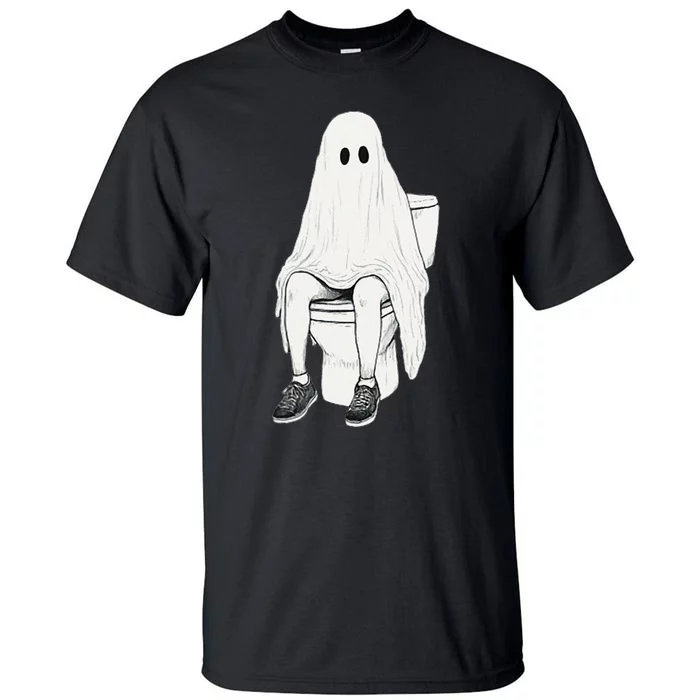 Funny Halloween Pooping Bathroom Ghost On Toilet Tall T-Shirt