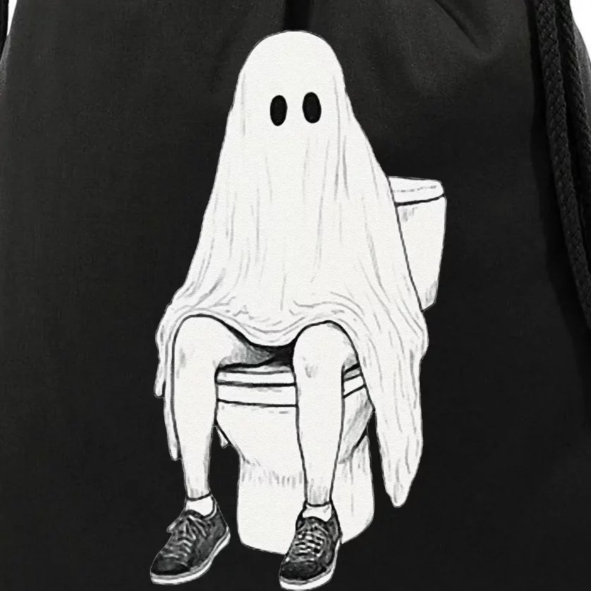 Funny Halloween Pooping Bathroom Ghost On Toilet Drawstring Bag