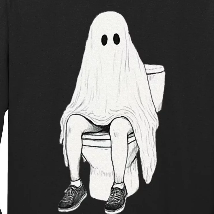 Funny Halloween Pooping Bathroom Ghost On Toilet Tall Long Sleeve T-Shirt