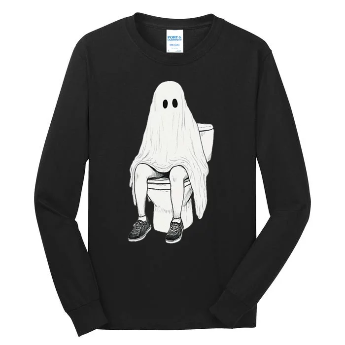 Funny Halloween Pooping Bathroom Ghost On Toilet Tall Long Sleeve T-Shirt