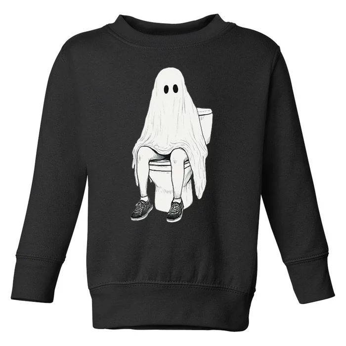 Funny Halloween Pooping Bathroom Ghost On Toilet Toddler Sweatshirt