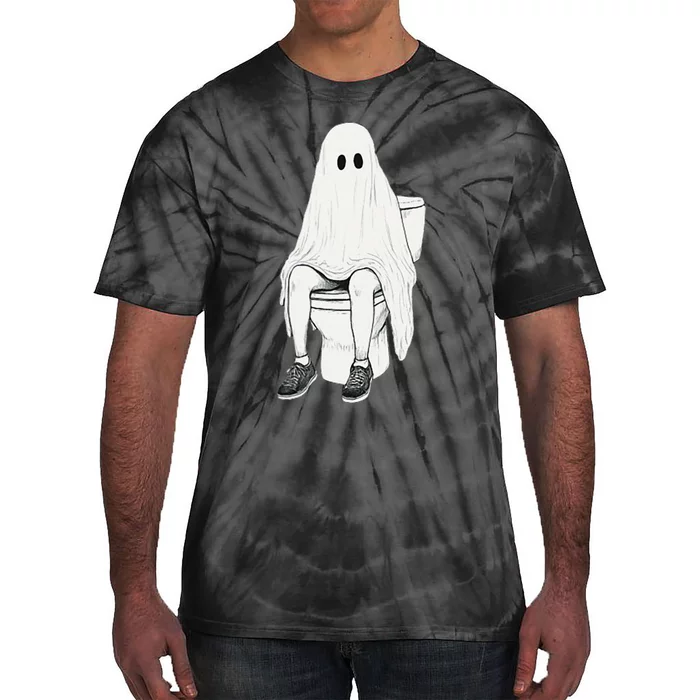 Funny Halloween Pooping Bathroom Ghost On Toilet Tie-Dye T-Shirt