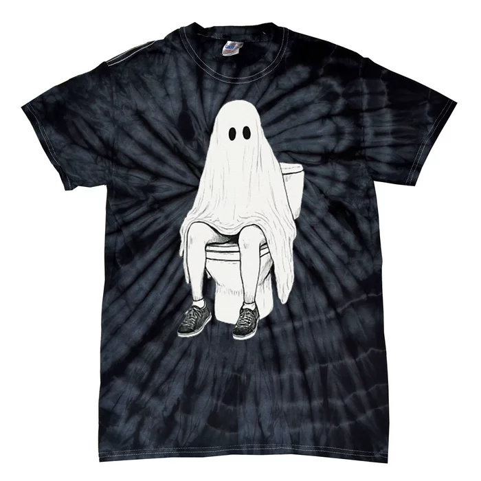 Funny Halloween Pooping Bathroom Ghost On Toilet Tie-Dye T-Shirt