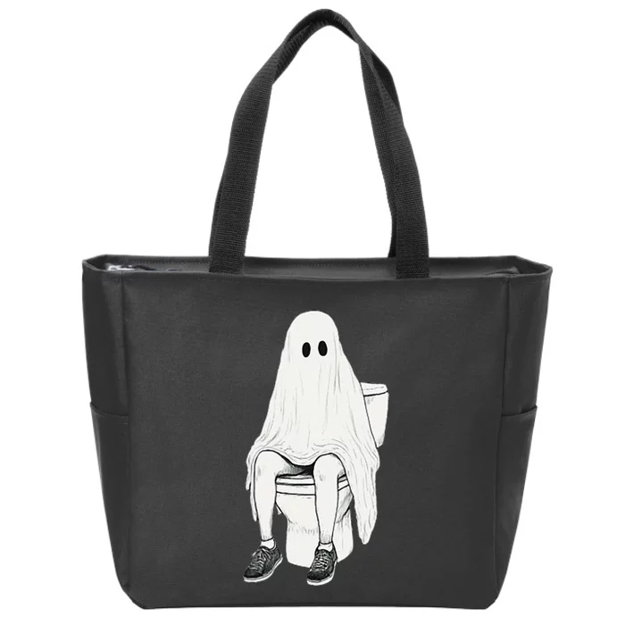 Funny Halloween Pooping Bathroom Ghost On Toilet Zip Tote Bag