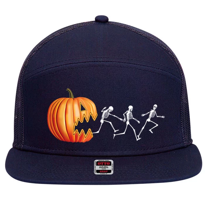 Funny Halloween Pumpkin Skeletons Jack O Lantern 7 Panel Mesh Trucker Snapback Hat