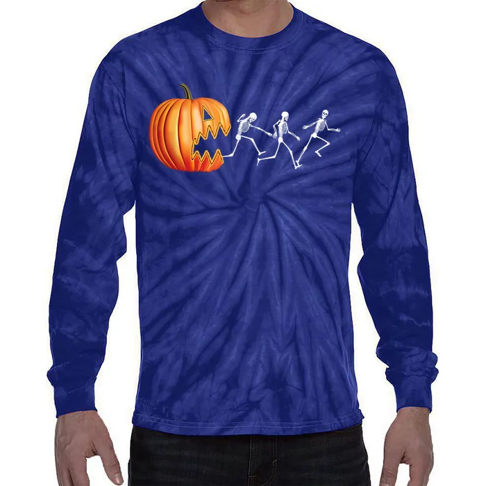 Funny Halloween Pumpkin Skeletons Jack O Lantern Tie-Dye Long Sleeve Shirt