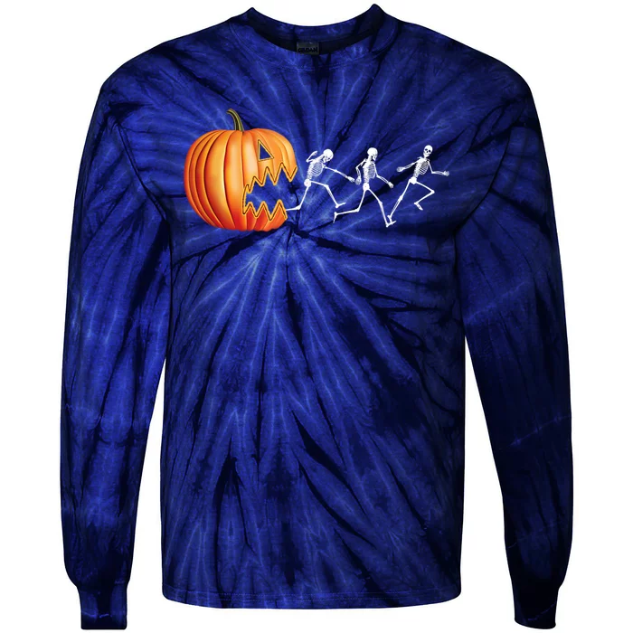 Funny Halloween Pumpkin Skeletons Jack O Lantern Tie-Dye Long Sleeve Shirt