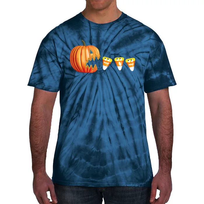 Funny Halloween Pumpkin Jack O Lantern Eating Candy Corn Tie-Dye T-Shirt