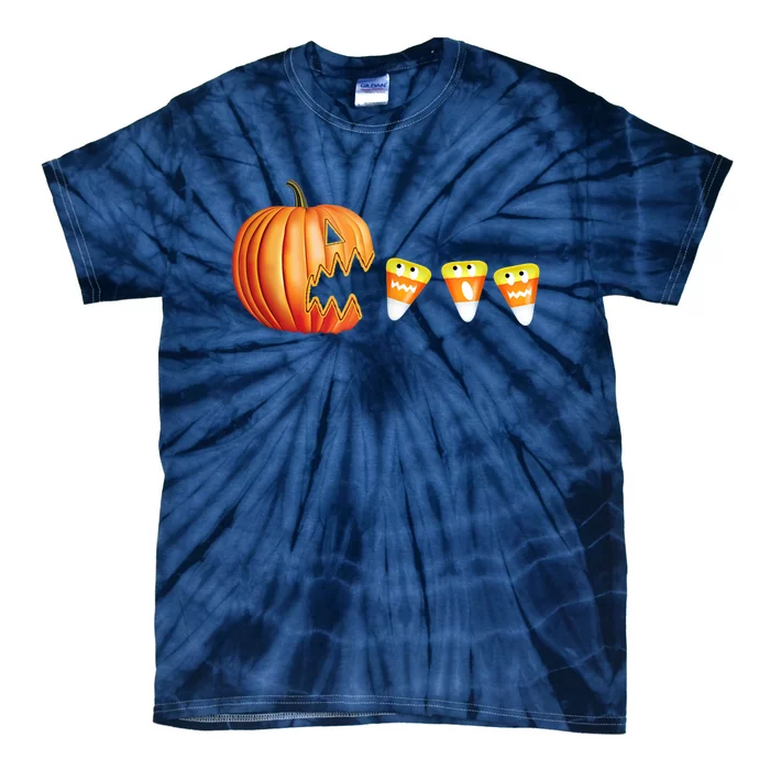 Funny Halloween Pumpkin Jack O Lantern Eating Candy Corn Tie-Dye T-Shirt