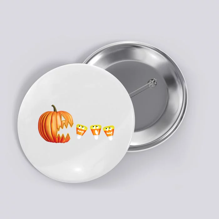 Funny Halloween Pumpkin Jack O Lantern Eating Candy Corn Button