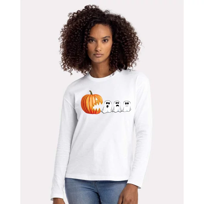 Funny Halloween Pumpkin Ghosts Jack O Lantern Womens Cotton Relaxed Long Sleeve T-Shirt