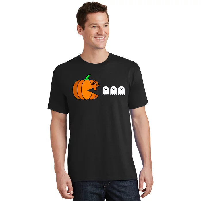 Funny Halloween Pumpkin Eating Ghost Gamer T-Shirt