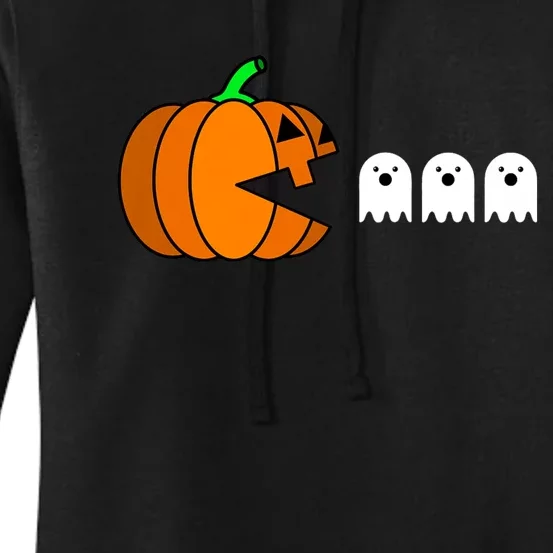 Funny Halloween Pumpkin Eating Ghost Gamer Women's Pullover Hoodie