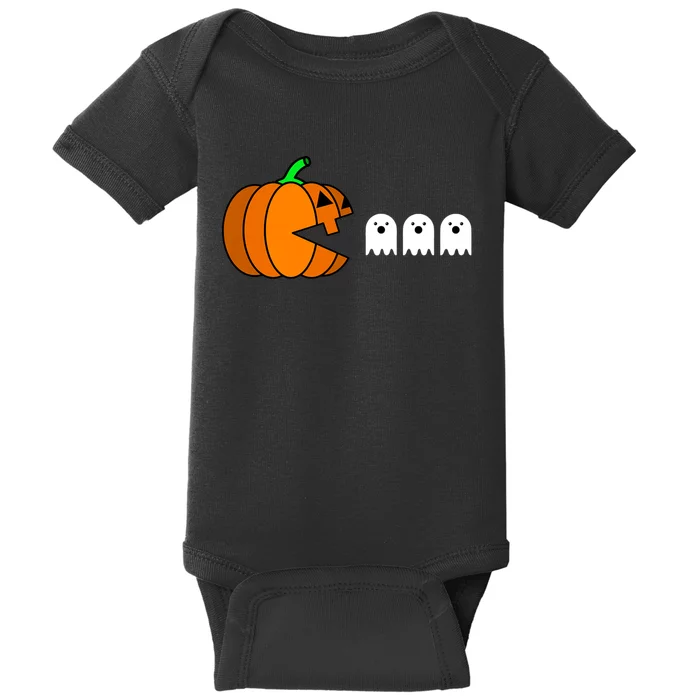 Funny Halloween Pumpkin Eating Ghost Gamer Baby Bodysuit