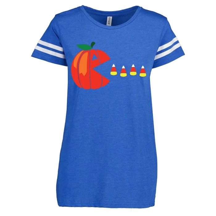 Funny Halloween Pumpkin Eating Candy Corn Enza Ladies Jersey Football T-Shirt