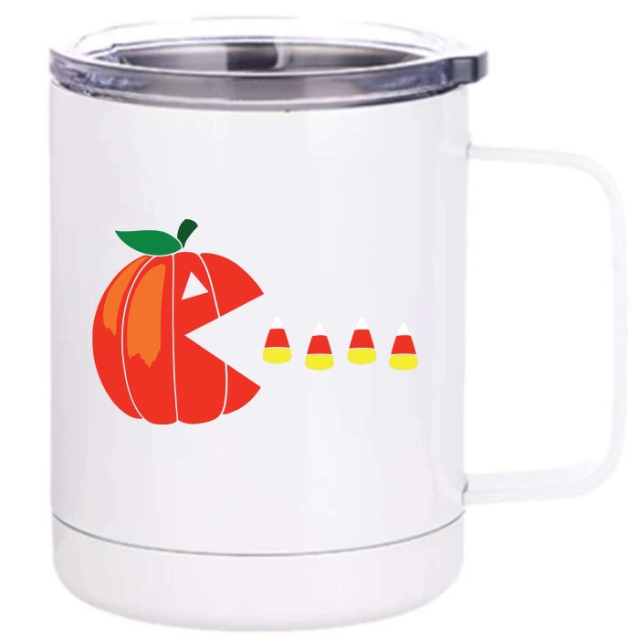 Funny Halloween Pumpkin Eating Candy Corn Front & Back 12oz Stainless Steel Tumbler Cup