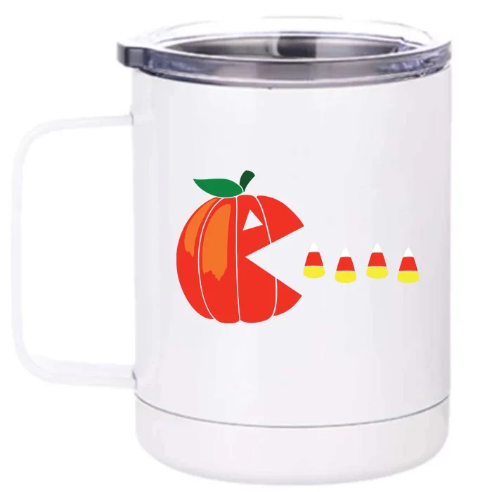 Funny Halloween Pumpkin Eating Candy Corn Front & Back 12oz Stainless Steel Tumbler Cup