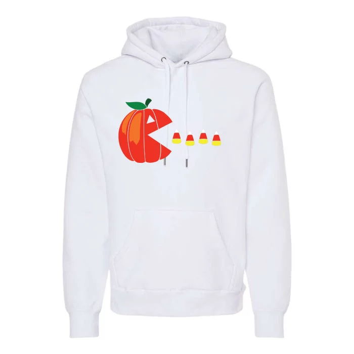 Funny Halloween Pumpkin Eating Candy Corn Premium Hoodie