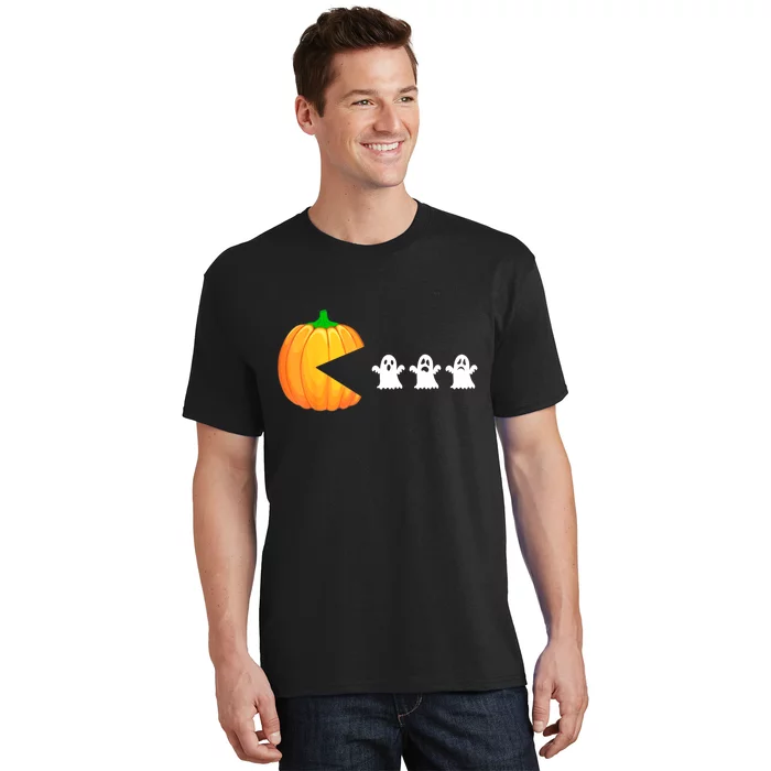 Funny Halloween Pumpkin Eating Ghost Gamer T-Shirt