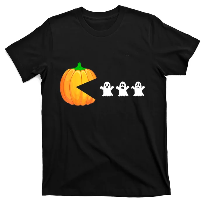 Funny Halloween Pumpkin Eating Ghost Gamer T-Shirt