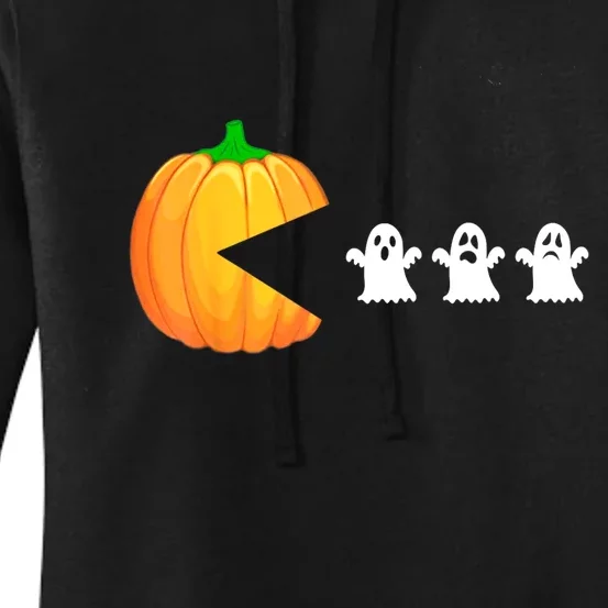 Funny Halloween Pumpkin Eating Ghost Gamer Women's Pullover Hoodie