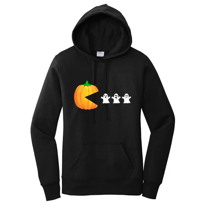 Funny Halloween Pumpkin Eating Ghost Gamer Women's Pullover Hoodie