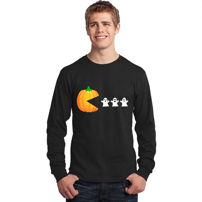 Funny Halloween Pumpkin Eating Ghost Gamer Tall Long Sleeve T-Shirt