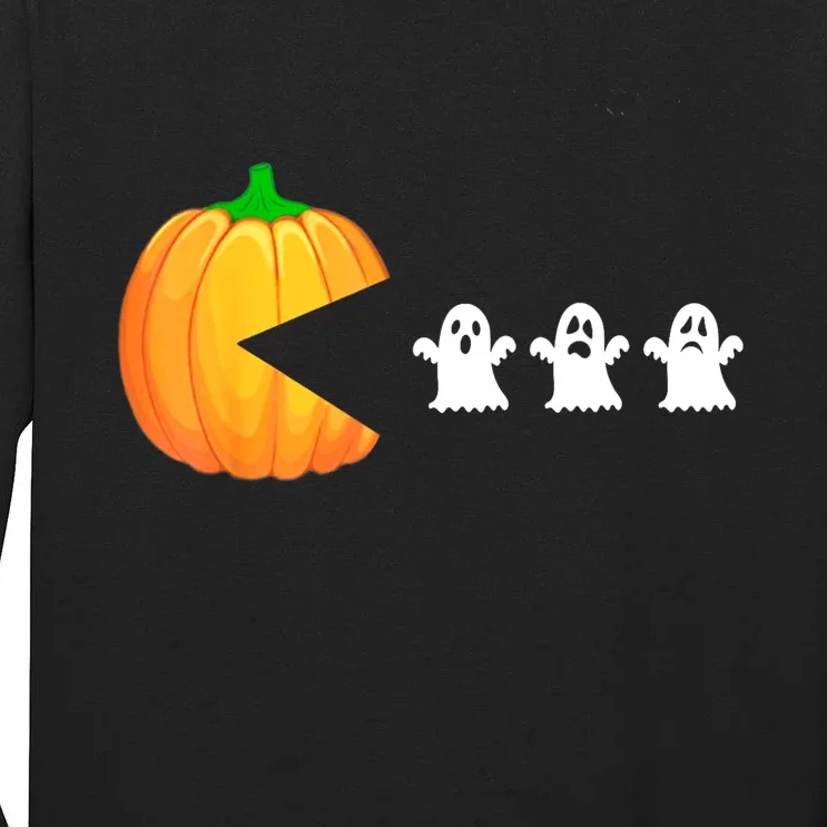 Funny Halloween Pumpkin Eating Ghost Gamer Tall Long Sleeve T-Shirt