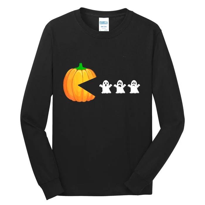 Funny Halloween Pumpkin Eating Ghost Gamer Tall Long Sleeve T-Shirt