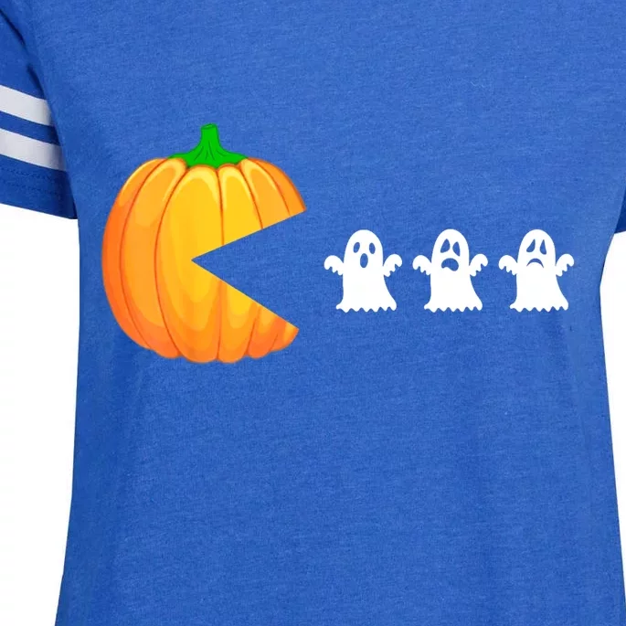 Funny Halloween Pumpkin Eating Ghost Gamer Enza Ladies Jersey Football T-Shirt