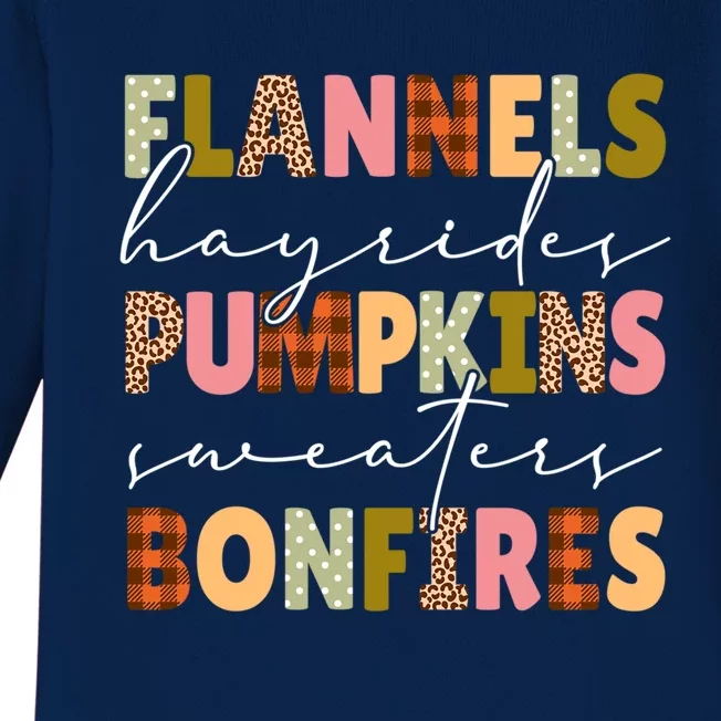 Flannels Hayrides Pumpkins Sweaters Bonfires Plaid Leopard Gift Baby Long Sleeve Bodysuit