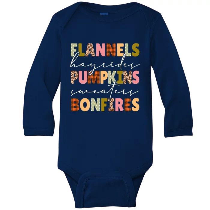 Flannels Hayrides Pumpkins Sweaters Bonfires Plaid Leopard Gift Baby Long Sleeve Bodysuit