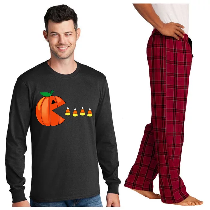 Funny Halloween Pumpkin Eating Candy Corn Long Sleeve Pajama Set