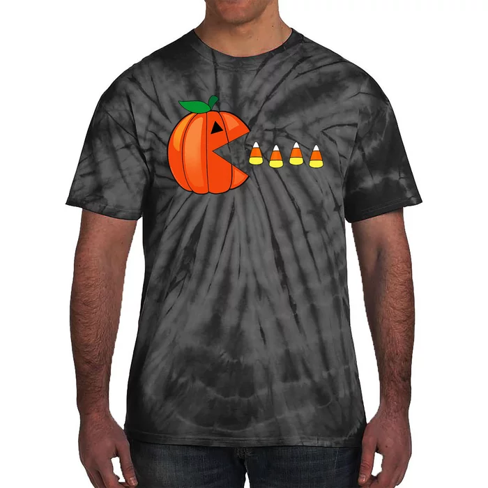 Funny Halloween Pumpkin Eating Candy Corn Tie-Dye T-Shirt