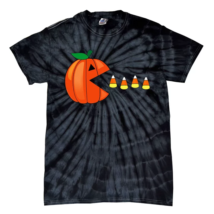 Funny Halloween Pumpkin Eating Candy Corn Tie-Dye T-Shirt