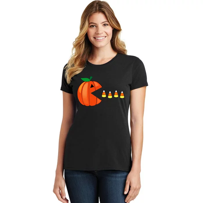 Funny Halloween Pumpkin Eating Candy Corn Women's T-Shirt