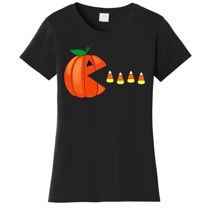 Funny Halloween Pumpkin Eating Candy Corn Women's T-Shirt