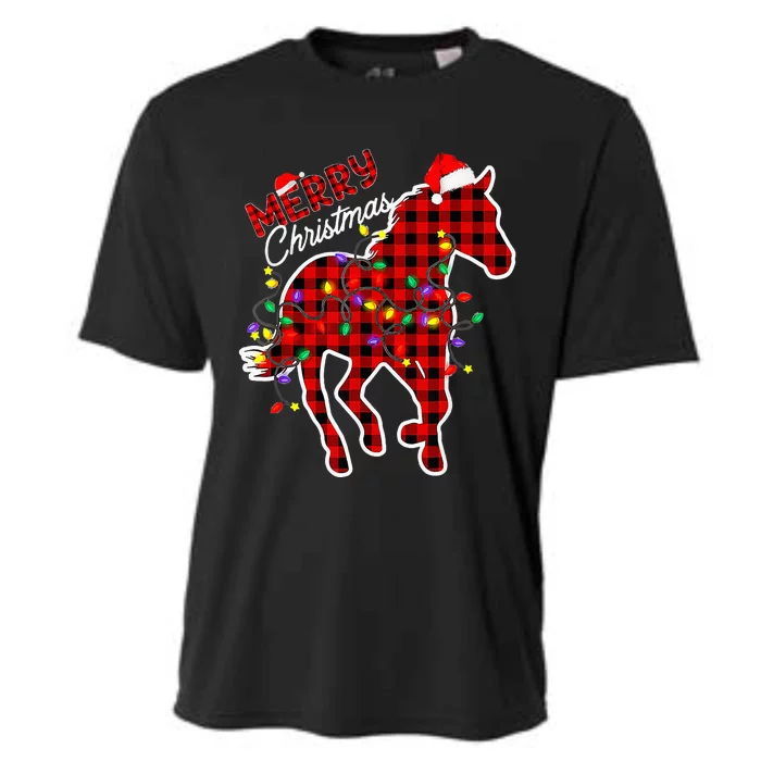 Festive Holiday Pajamas with Red Buffalo Plaid and Horse Print Cooling Performance Crew T-Shirt