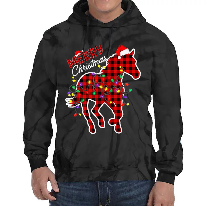 Festive Holiday Pajamas with Red Buffalo Plaid and Horse Print Tie Dye Hoodie