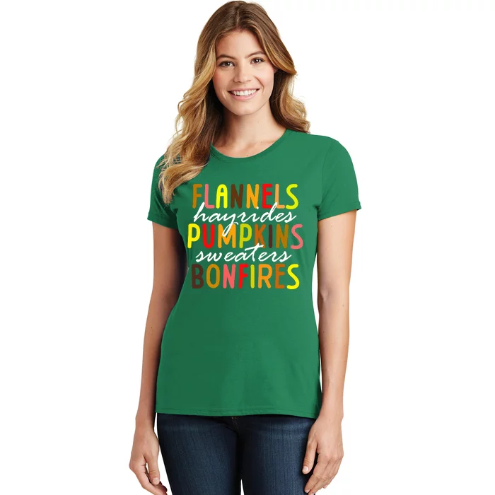 Flannels Hayrides Pumpkins Sweaters Bonfires Women's T-Shirt