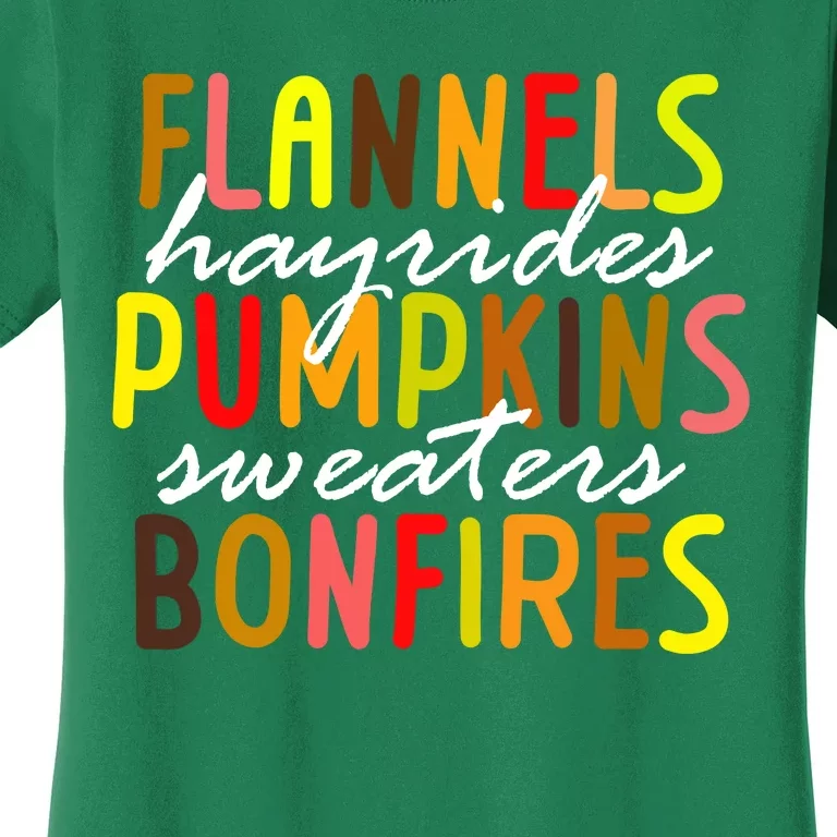 Flannels Hayrides Pumpkins Sweaters Bonfires Women's T-Shirt