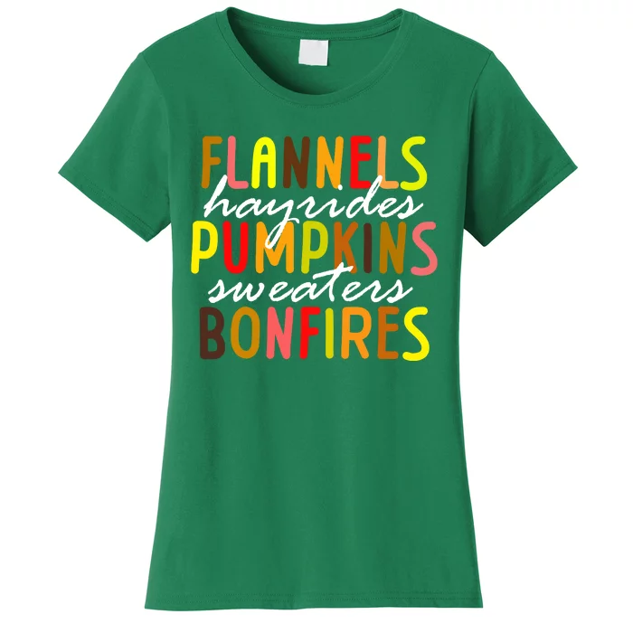 Flannels Hayrides Pumpkins Sweaters Bonfires Women's T-Shirt