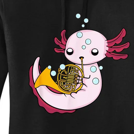 French Horn Player Kids Axolotl Big Band French Horn Women's Pullover Hoodie