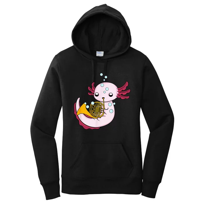 French Horn Player Kids Axolotl Big Band French Horn Women's Pullover Hoodie