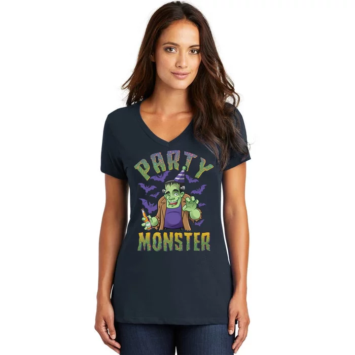 Funny Halloween Party Monster Frankenstein Women's V-Neck T-Shirt