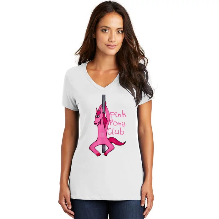 Funny Horse Pink Pony Club Women's V-Neck T-Shirt