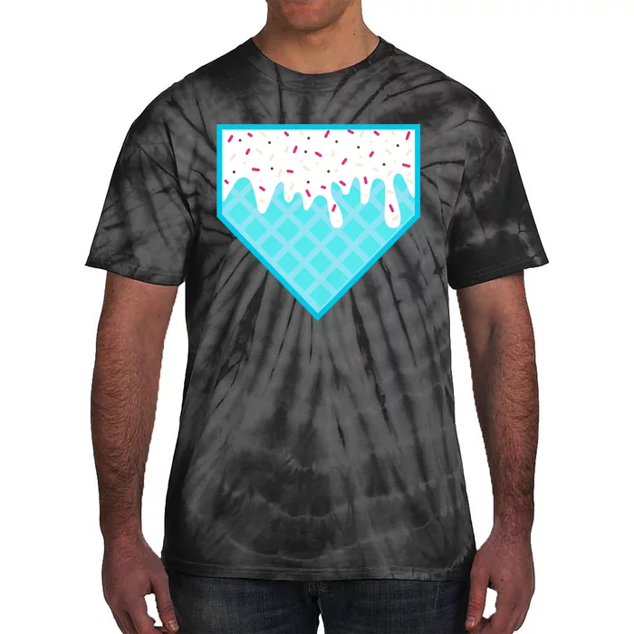 Funny Home Plate Drip Ice Cream Softball & Baseball Tie-Dye T-Shirt