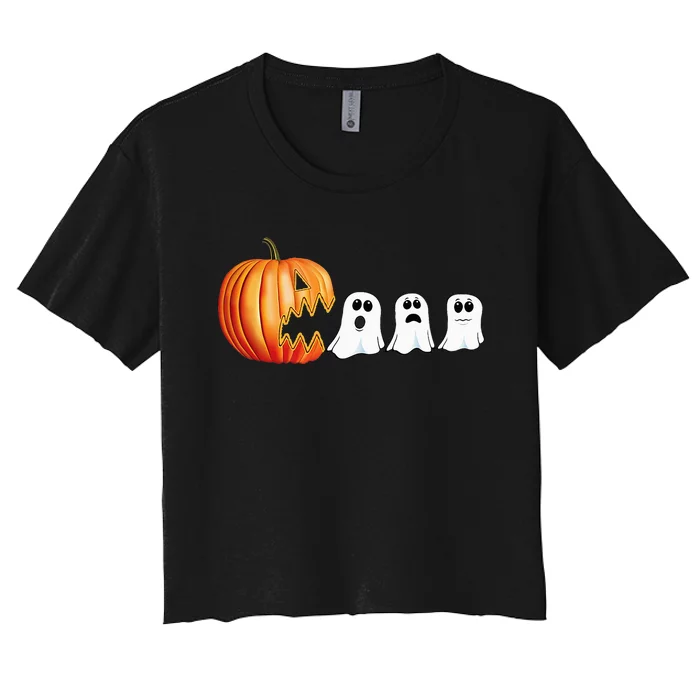 Funny Halloween Pumpkin Ghosts Jack O Lantern Women's Crop Top Tee