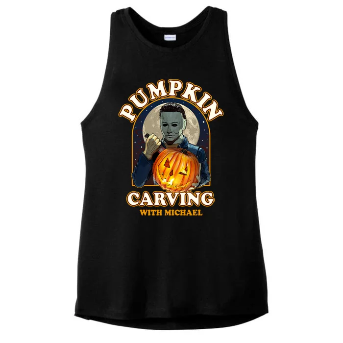 Funny Halloween Pumpkin Carving With Michael Ladies Tri-Blend Wicking Tank